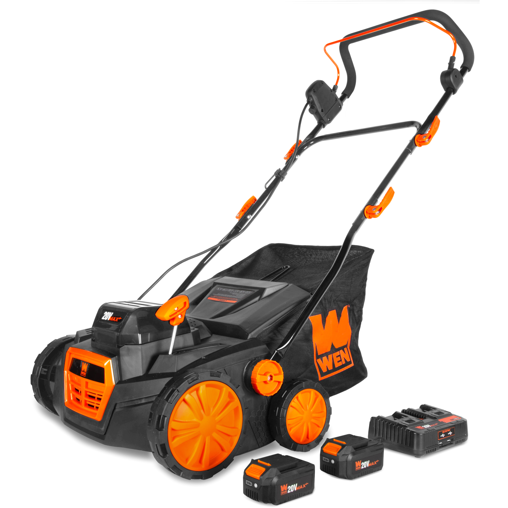 WEN 20V Brushless Scarifier and Dethatcher - 15in. Width, 650W, Includes Two 4.0Ah Batteries and Dual-Port Charger, Model# 20716